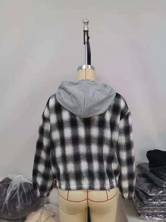 Chaqueta Camisa Cuadros Suelta con Capucha y Cierre - Image 13