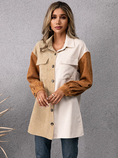 Camisa Suelta de Pana con Costuras Decorativas para Mujer - Image 7