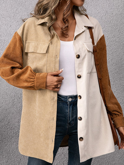Camisa Suelta de Pana con Costuras Decorativas para Mujer - Image 9