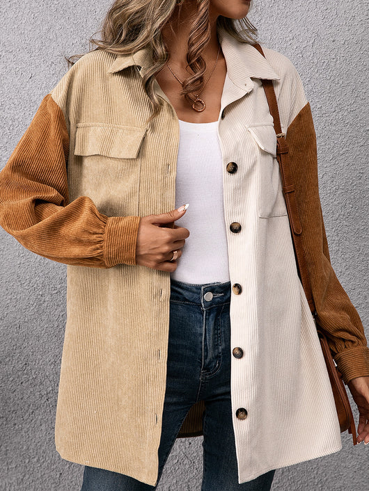 Camisa Suelta de Pana con Costuras Decorativas para Mujer - Image 9