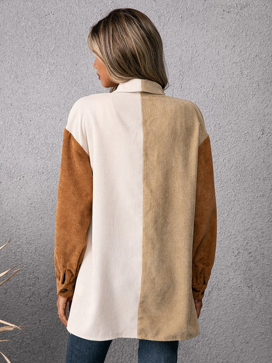 Camisa Suelta de Pana con Costuras Decorativas para Mujer - Image 10