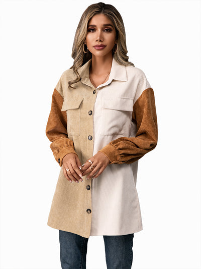 Camisa Suelta de Pana con Costuras Decorativas para Mujer - Image 12