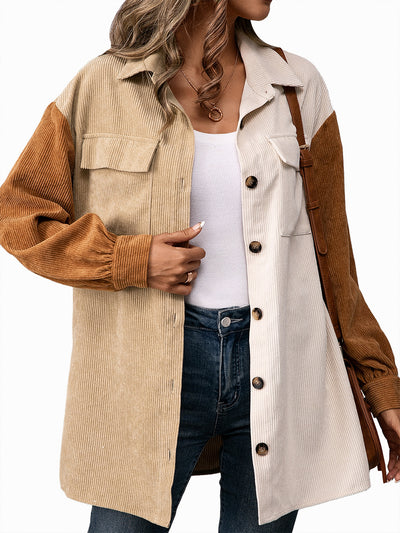 Camisa Suelta de Pana con Costuras Decorativas para Mujer - Image 14