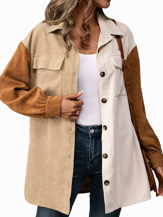 Camisa Suelta de Pana con Costuras Decorativas para Mujer - Image 14