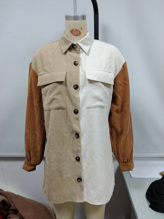 Camisa Suelta de Pana con Costuras Decorativas para Mujer - Image 17