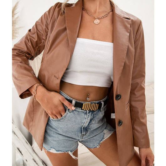 Chaqueta Blazer de Cuero PU para Mujer - Estilo Motociclista - Image 8