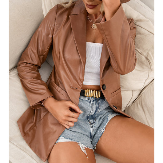 Chaqueta Blazer de Cuero PU para Mujer - Estilo Motociclista - Image 10