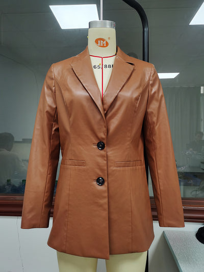 Chaqueta Blazer de Cuero PU para Mujer - Estilo Motociclista - Image 15