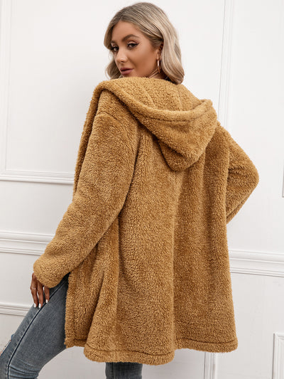 Abrigo Cardigan Midi de Lana de Cordero con Capucha Estilo Trinchera - Image 11