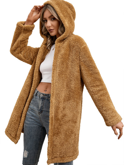 Abrigo Cardigan Midi de Lana de Cordero con Capucha Estilo Trinchera - Image 13