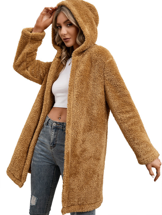 Abrigo Cardigan Midi de Lana de Cordero con Capucha Estilo Trinchera - Image 13