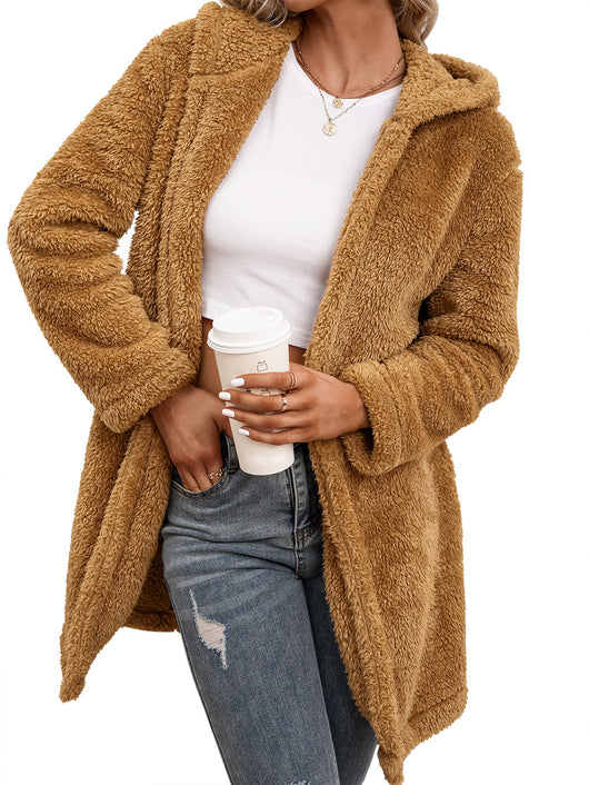 Abrigo Cardigan Midi de Lana de Cordero con Capucha Estilo Trinchera - Image 15