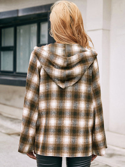 Cardigan Tipo Camisa a Cuadros Holgado con Capucha - Image 10