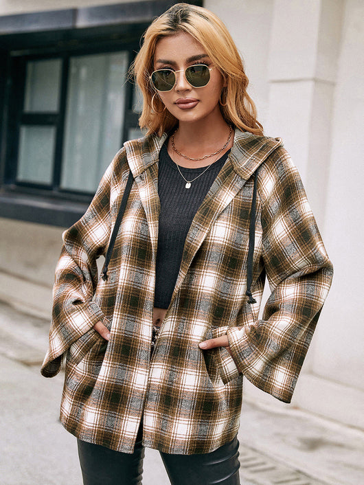 Cardigan Tipo Camisa a Cuadros Holgado con Capucha - Image 11