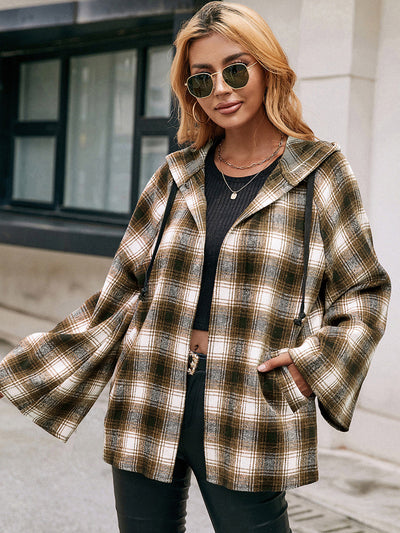 Cardigan Tipo Camisa a Cuadros Holgado con Capucha - Image 12