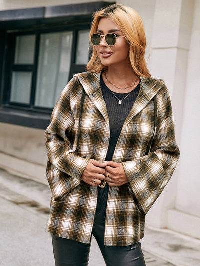 Cardigan Tipo Camisa a Cuadros Holgado con Capucha - Image 13