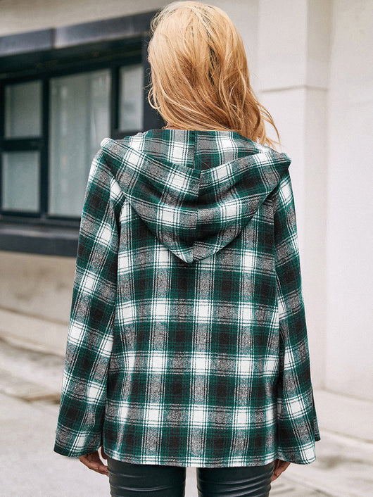 Cardigan Tipo Camisa a Cuadros Holgado con Capucha - Image 15