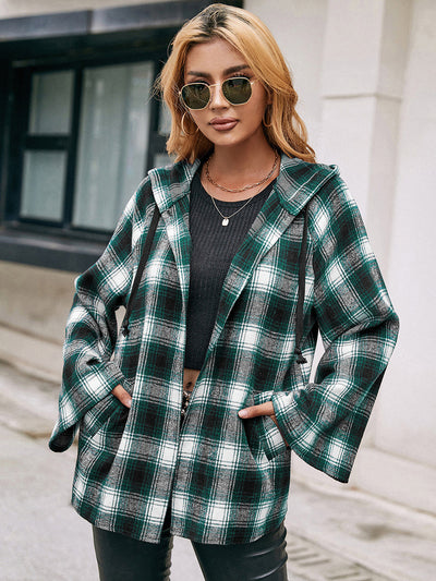 Cardigan Tipo Camisa a Cuadros Holgado con Capucha - Image 16