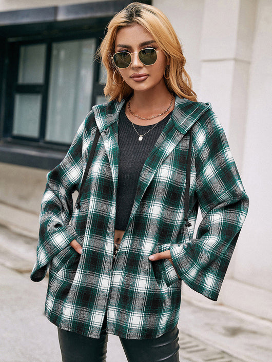 Cardigan Tipo Camisa a Cuadros Holgado con Capucha - Image 16