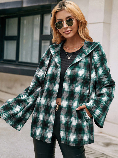Cardigan Tipo Camisa a Cuadros Holgado con Capucha - Image 17
