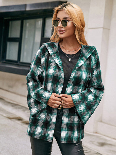 Cardigan Tipo Camisa a Cuadros Holgado con Capucha - Image 18