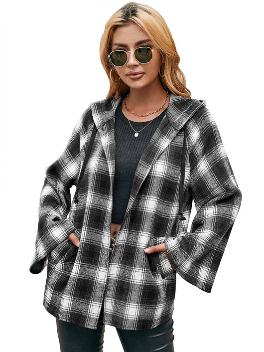 Cardigan Tipo Camisa a Cuadros Holgado con Capucha - Image 21