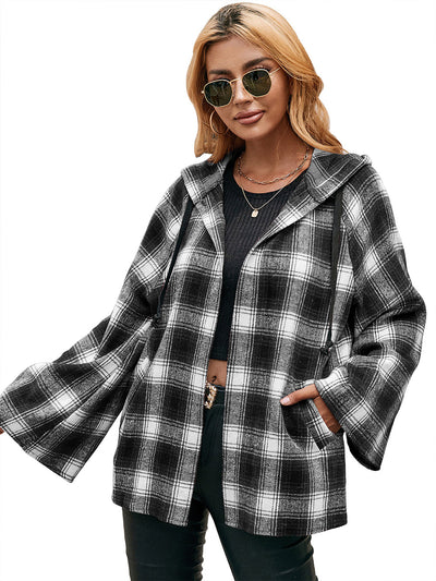 Cardigan Tipo Camisa a Cuadros Holgado con Capucha - Image 22