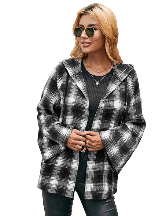 Cardigan Tipo Camisa a Cuadros Holgado con Capucha - Image 23