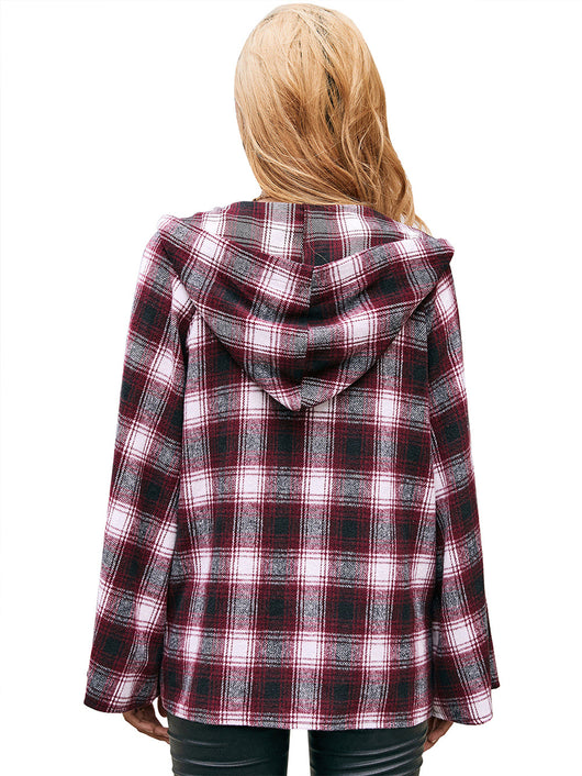 Cardigan Tipo Camisa a Cuadros Holgado con Capucha - Image 25
