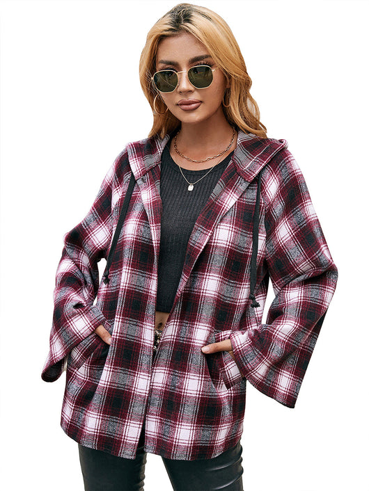 Cardigan Tipo Camisa a Cuadros Holgado con Capucha - Image 26