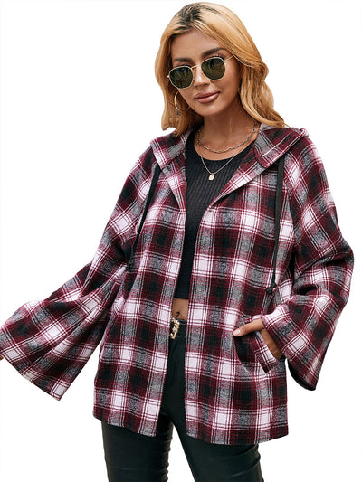 Cardigan Tipo Camisa a Cuadros Holgado con Capucha - Image 27