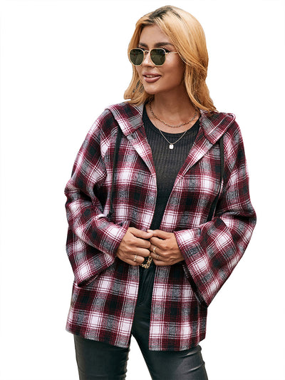 Cardigan Tipo Camisa a Cuadros Holgado con Capucha - Image 28