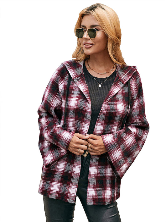 Cardigan Tipo Camisa a Cuadros Holgado con Capucha - Image 28