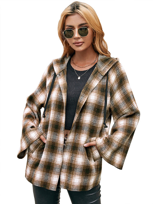 Cardigan Tipo Camisa a Cuadros Holgado con Capucha - Image 31