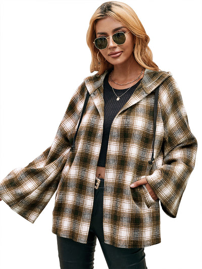 Cardigan Tipo Camisa a Cuadros Holgado con Capucha - Image 32