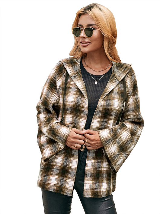 Cardigan Tipo Camisa a Cuadros Holgado con Capucha - Image 33