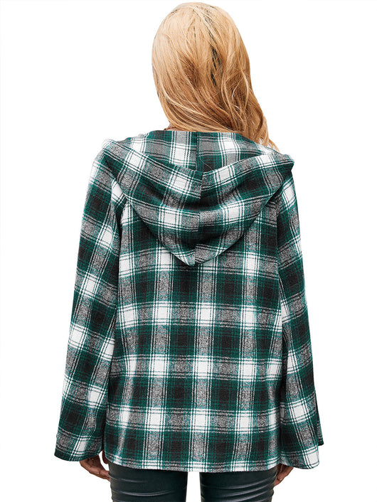 Cardigan Tipo Camisa a Cuadros Holgado con Capucha - Image 35