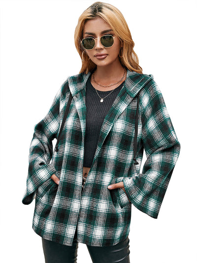 Cardigan Tipo Camisa a Cuadros Holgado con Capucha - Image 36
