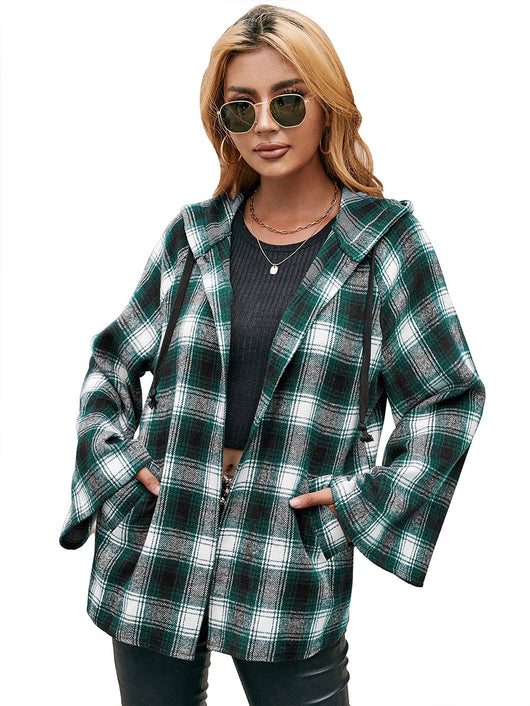 Cardigan Tipo Camisa a Cuadros Holgado con Capucha - Image 36