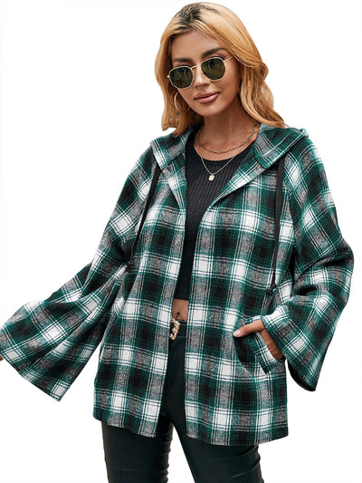 Cardigan Tipo Camisa a Cuadros Holgado con Capucha - Image 37