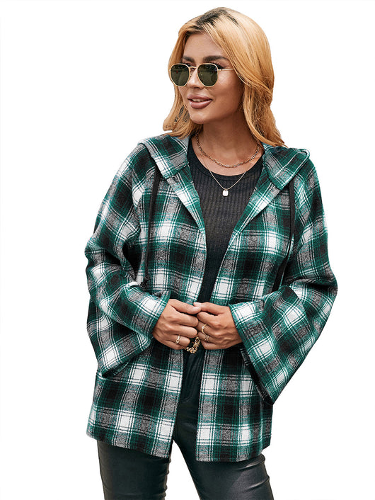 Cardigan Tipo Camisa a Cuadros Holgado con Capucha - Image 38