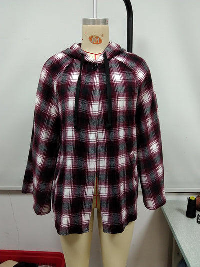 Cardigan Tipo Camisa a Cuadros Holgado con Capucha - Image 39