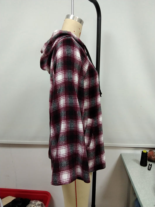Cardigan Tipo Camisa a Cuadros Holgado con Capucha - Image 40
