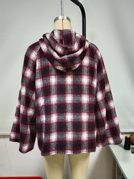 Cardigan Tipo Camisa a Cuadros Holgado con Capucha - Image 41