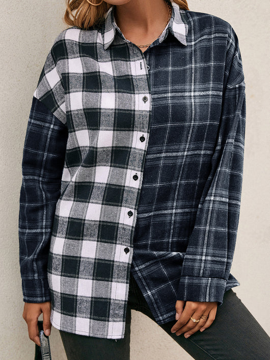Camisa Cuadriculada con Bloques de Color para Mujer - Image 7