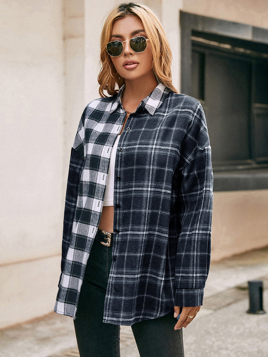Camisa Cuadriculada con Bloques de Color para Mujer - Image 9