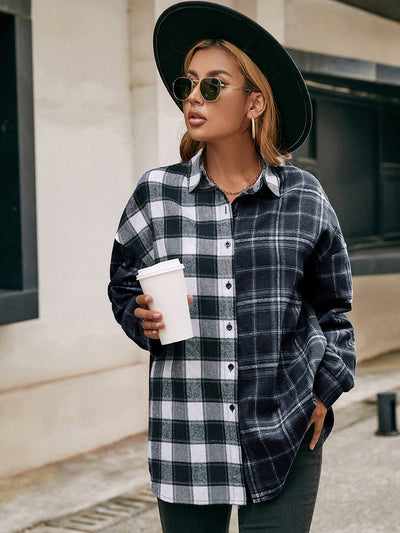 Camisa Cuadriculada con Bloques de Color para Mujer - Image 10