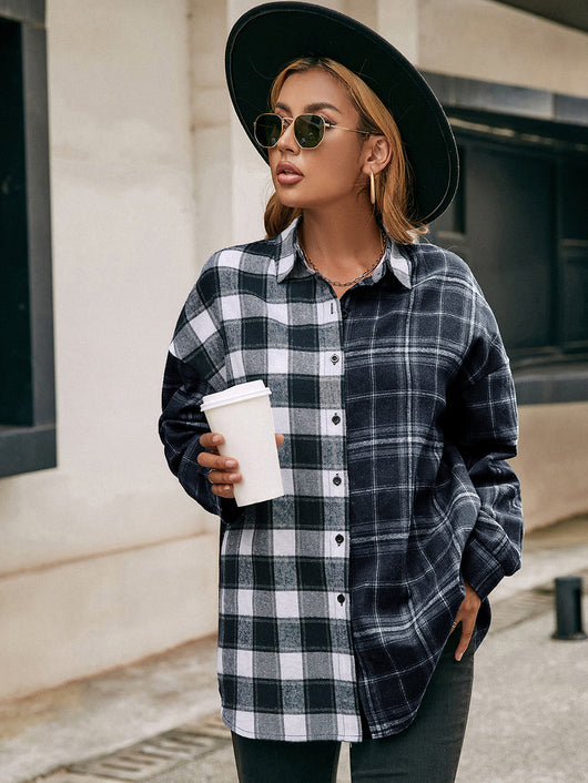 Camisa Cuadriculada con Bloques de Color para Mujer - Image 10