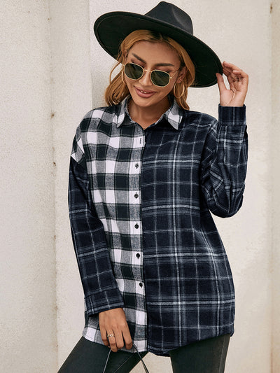 Camisa Cuadriculada con Bloques de Color para Mujer - Image 11