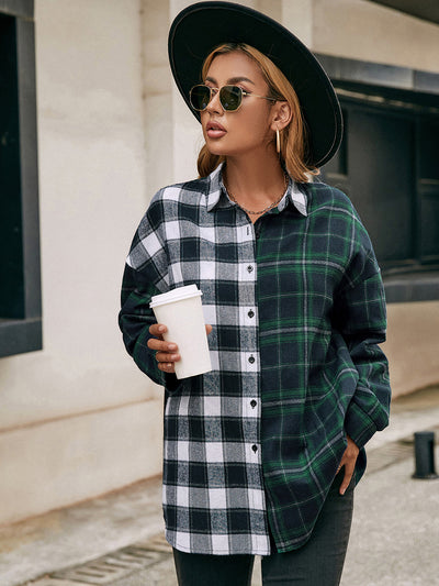 Camisa Cuadriculada con Bloques de Color para Mujer - Image 15